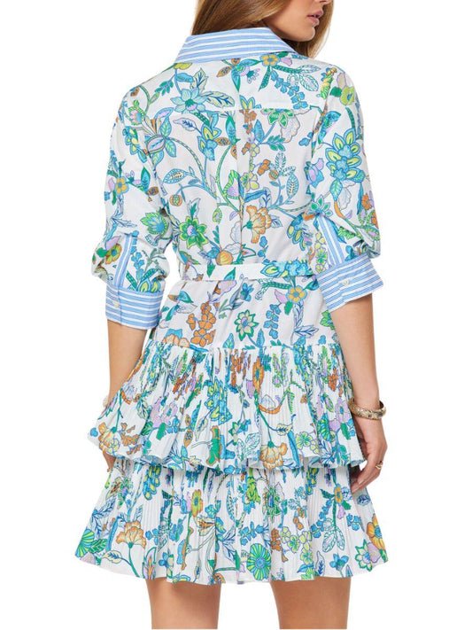 Vestido Corto Plisado con Flores