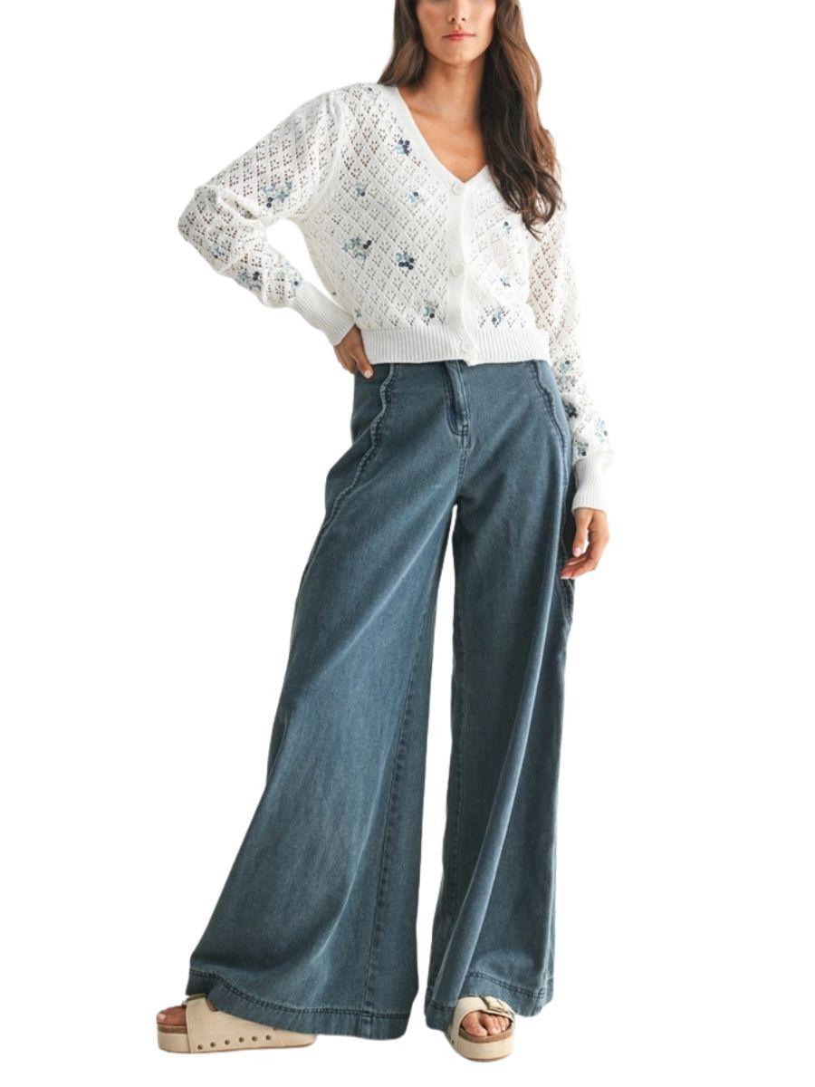Jeans Pierna Ancha con Escarola Lateral