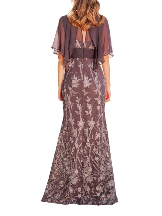 Vestido largo con capa de gasa - Escorpio Boutique