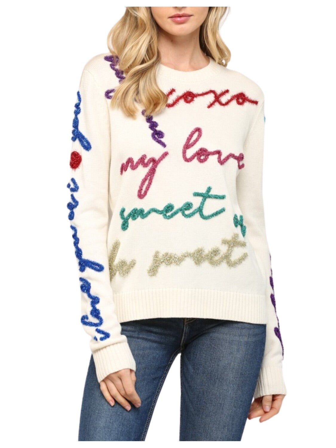 Sweater de manga larga con bordado metálico.