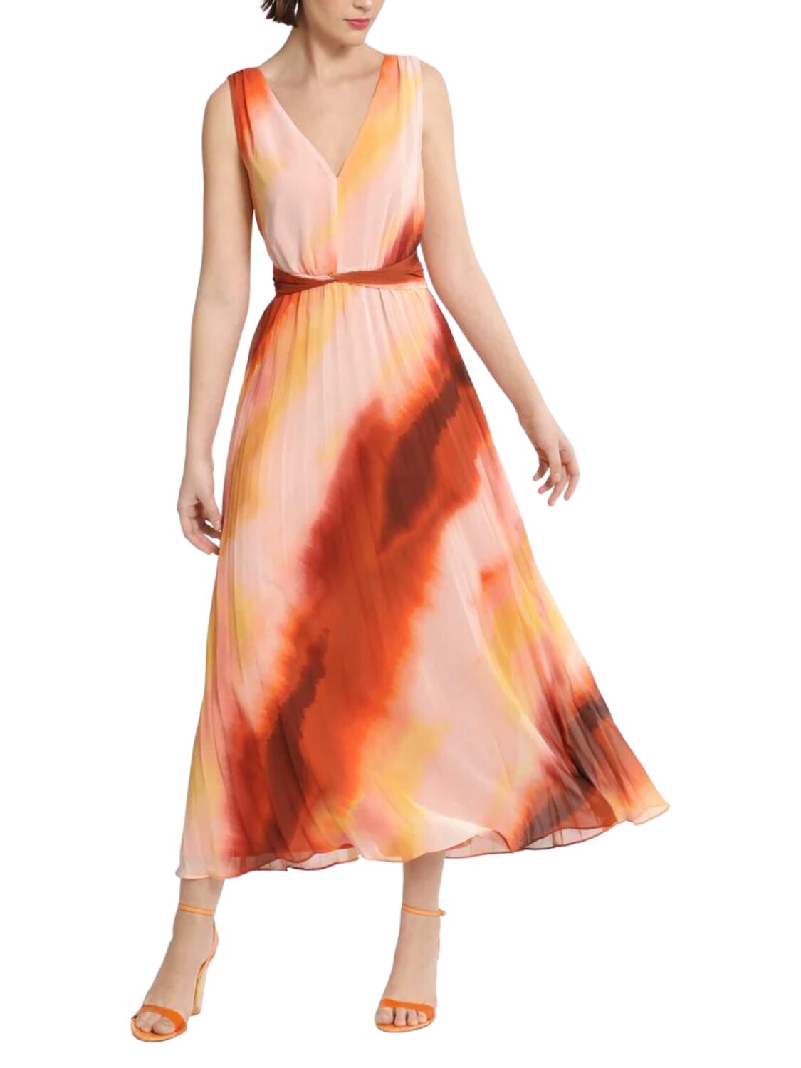Vestido Midi sin manga con falda plisada