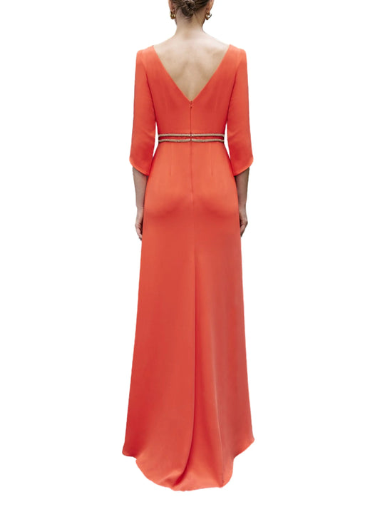 Vestido largo con cristales en la cinturay manga 3/4 - Escorpio Boutique