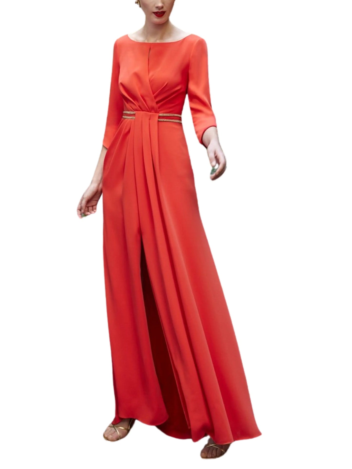 Vestido largo con cristales en la cinturay manga 3/4 - Escorpio Boutique