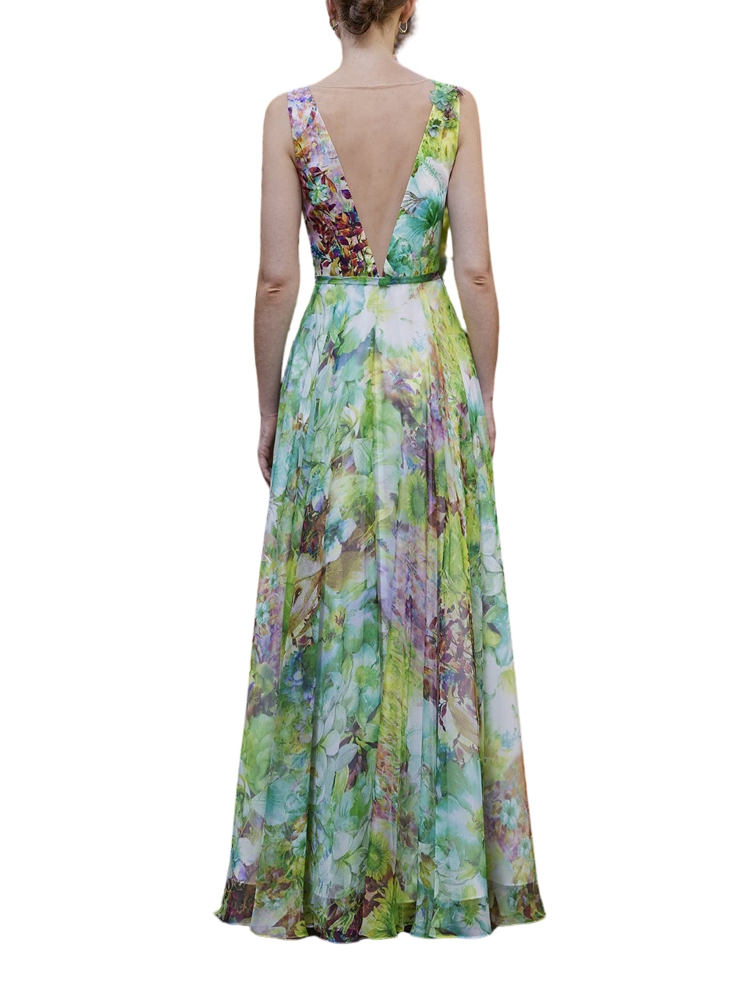 Vestido largo sin mangas con flores 3D