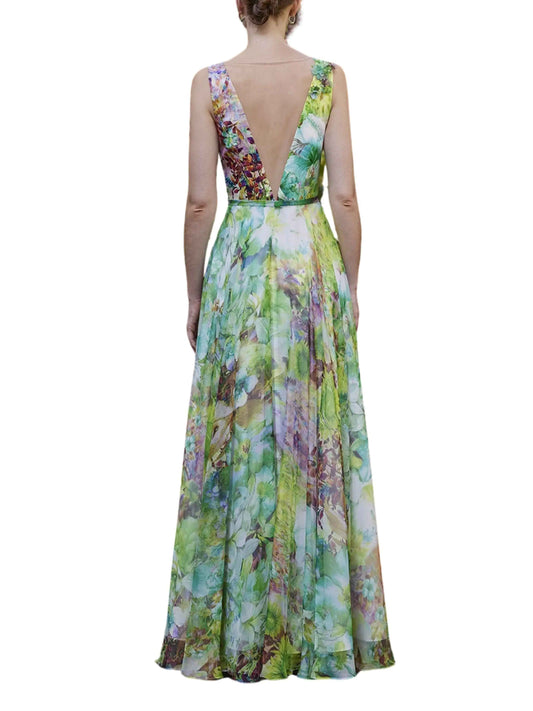 Vestido largo sin mangas con flores 3D - Escorpio Boutique