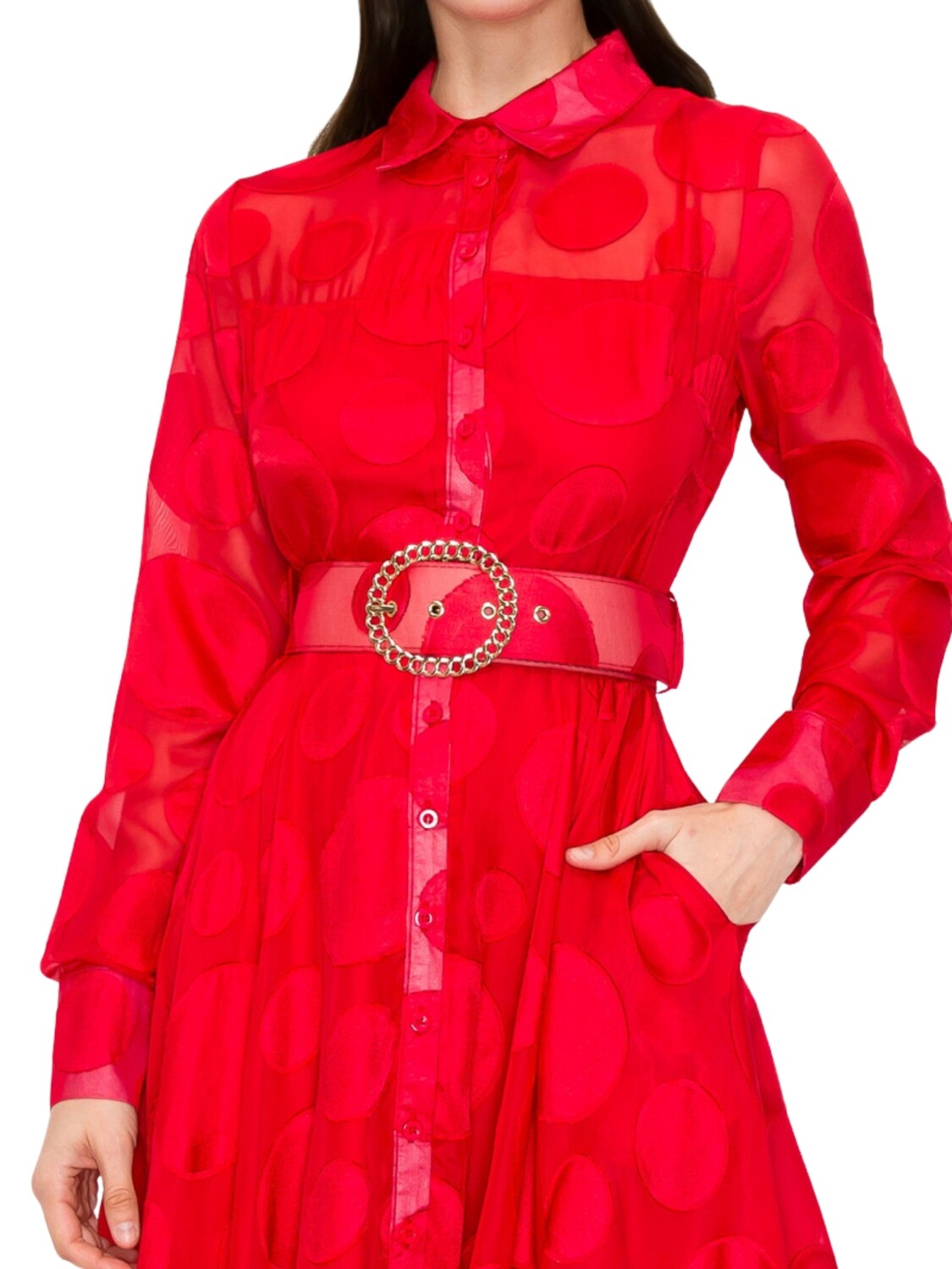 Maxi vestido de lunares con manga larga