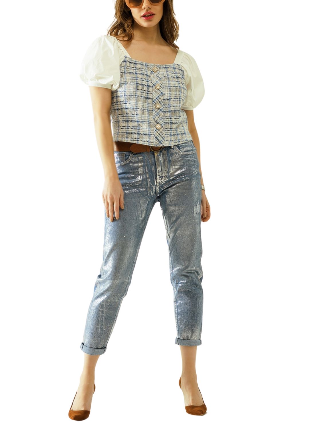 Jeans metálicos corte slim