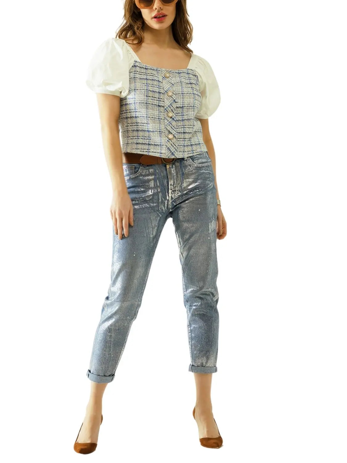 Jeans metálicos corte slim - Escorpio Boutique