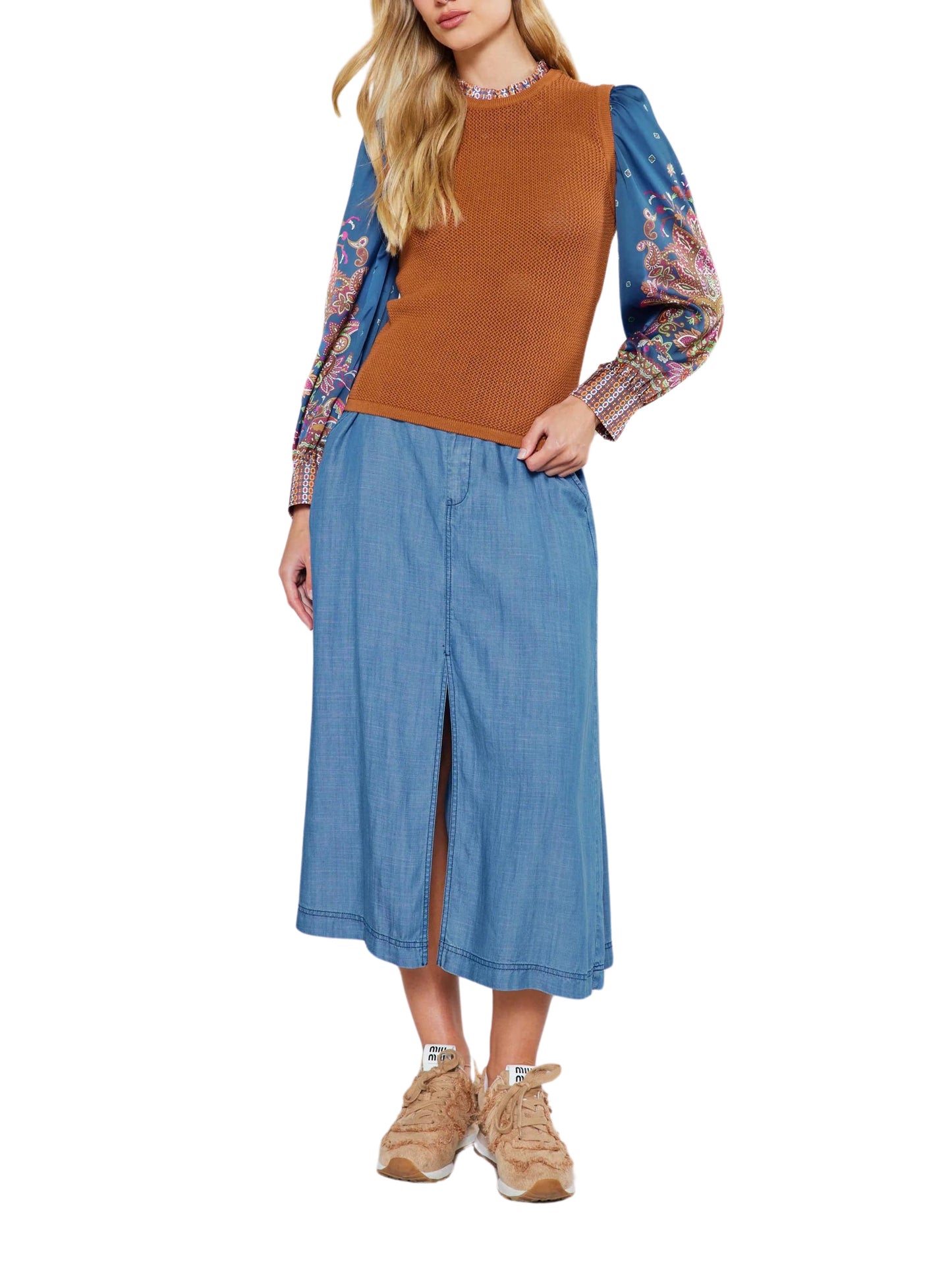 Blusa de manga larga con talle en punto