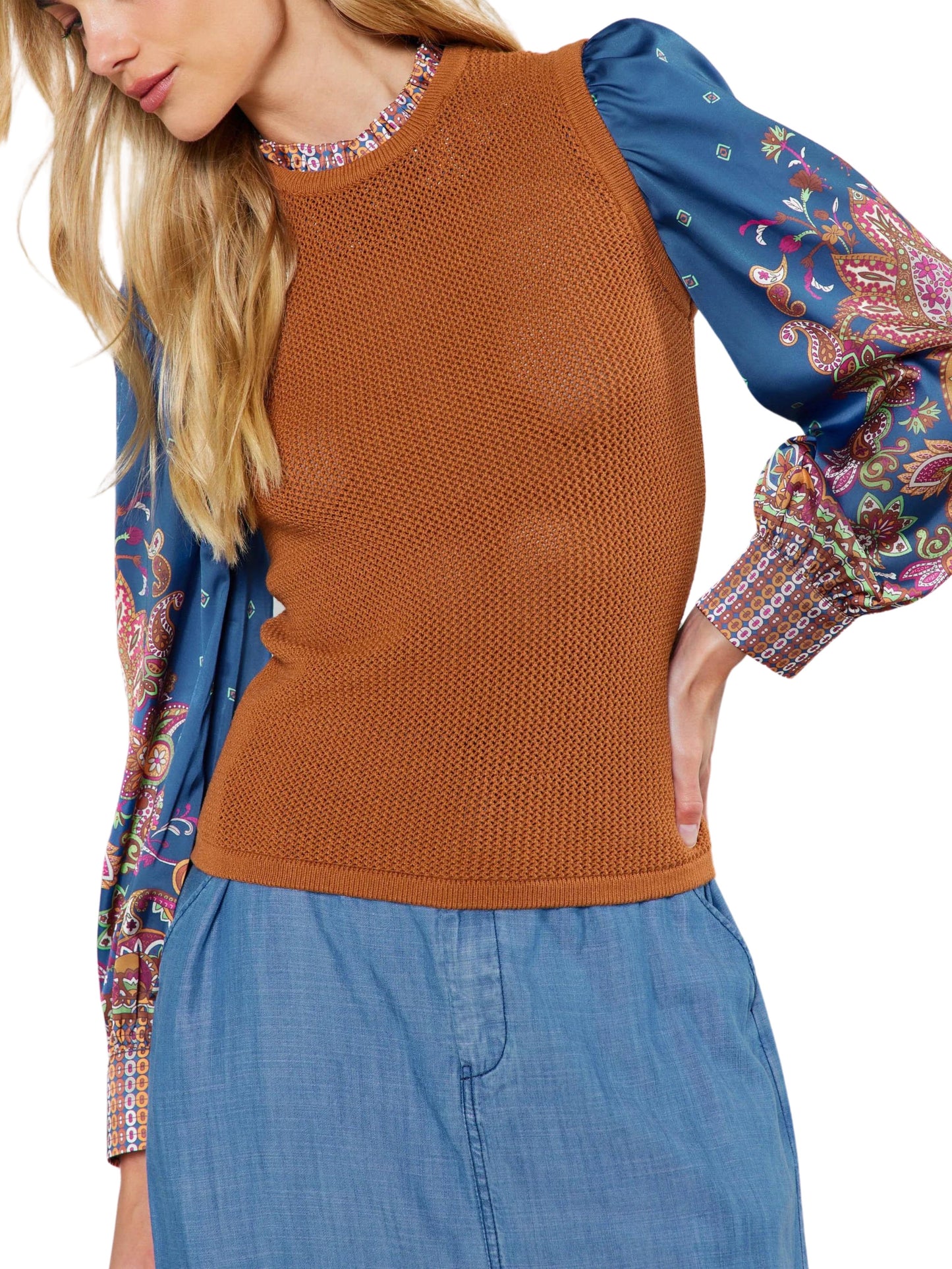 Blusa de manga larga con talle en punto