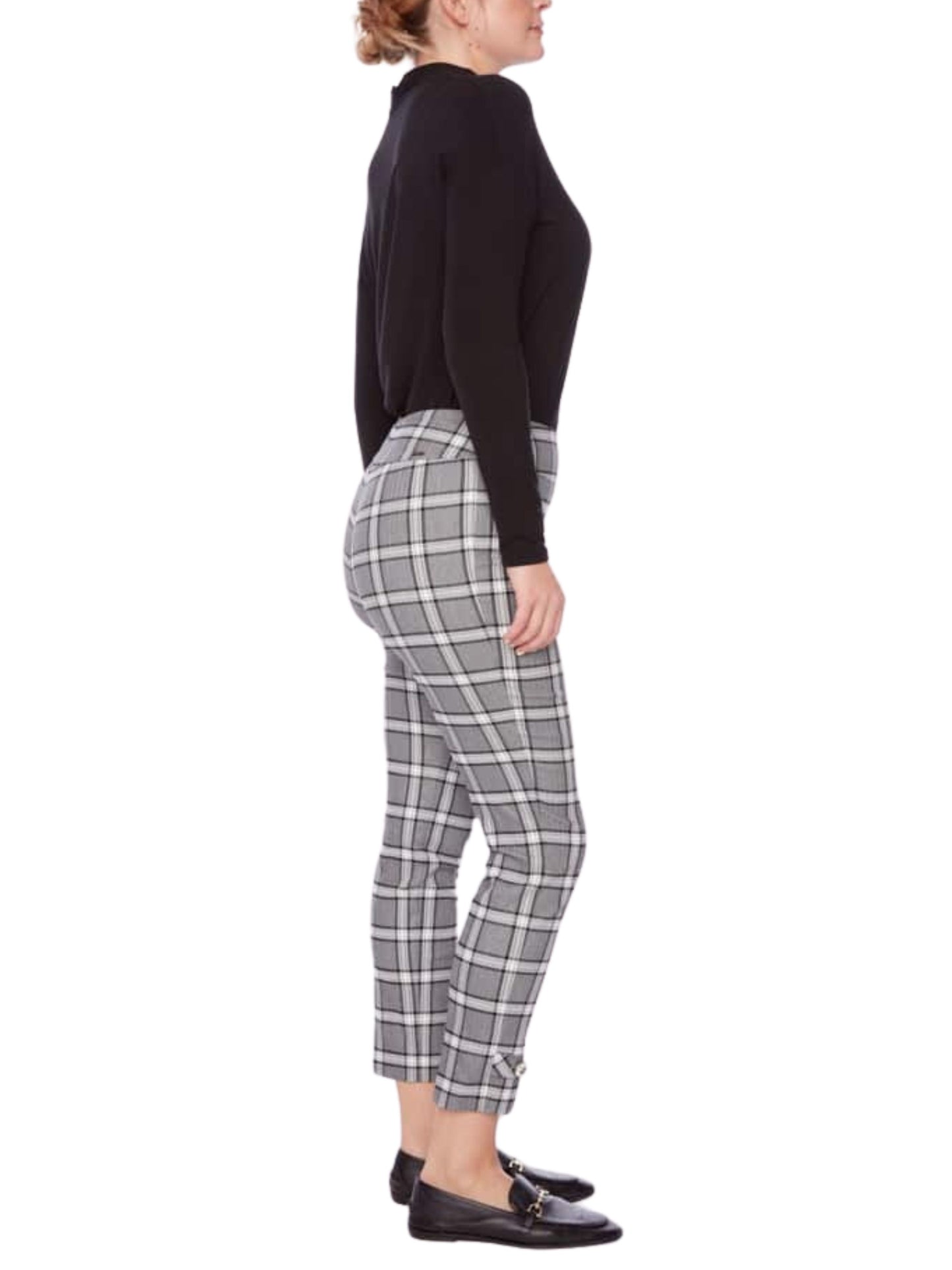 Pantalón de control abdominal en tartán metálico