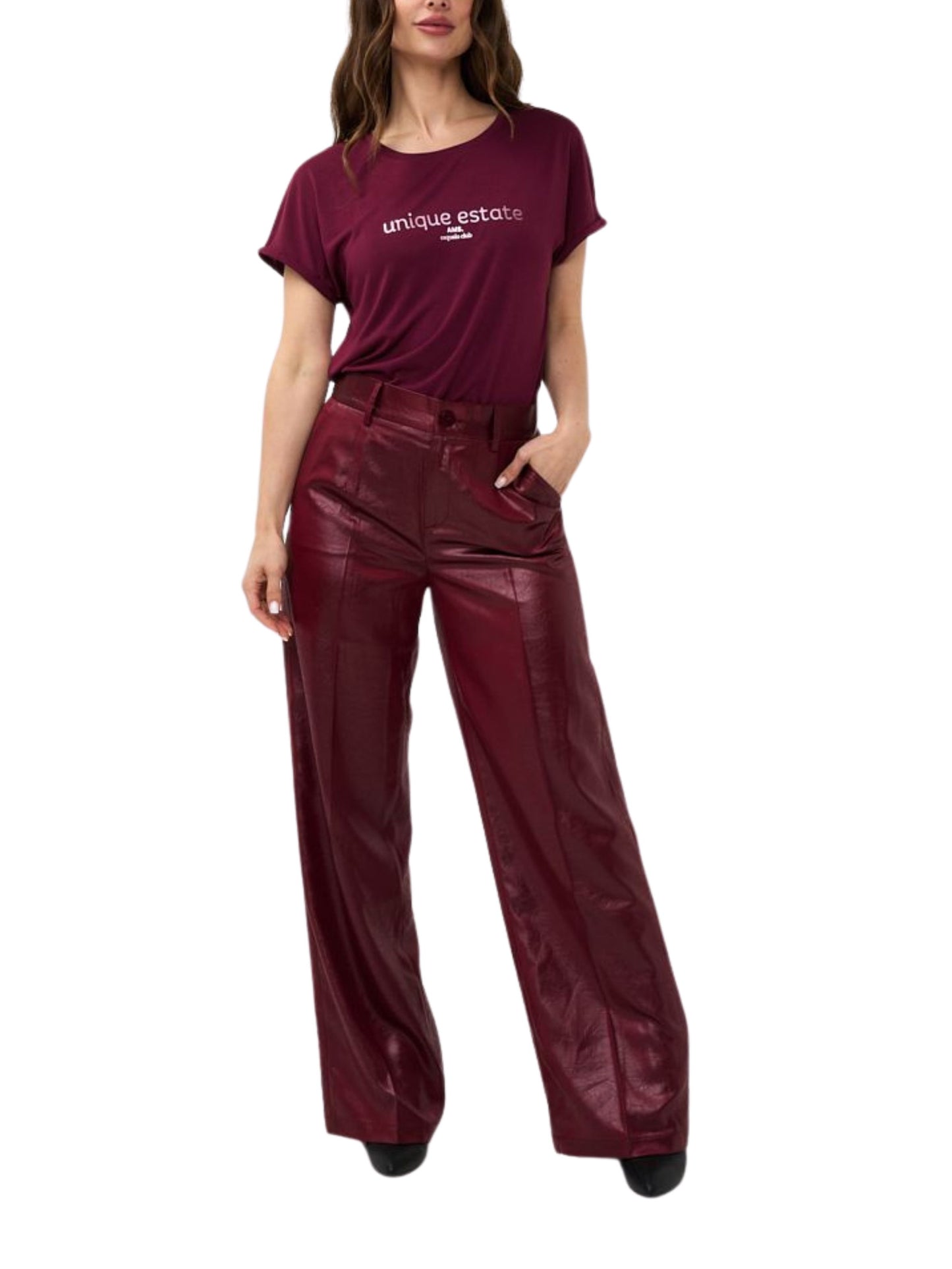 Pantalón recto de piel vegana efecto arrugado