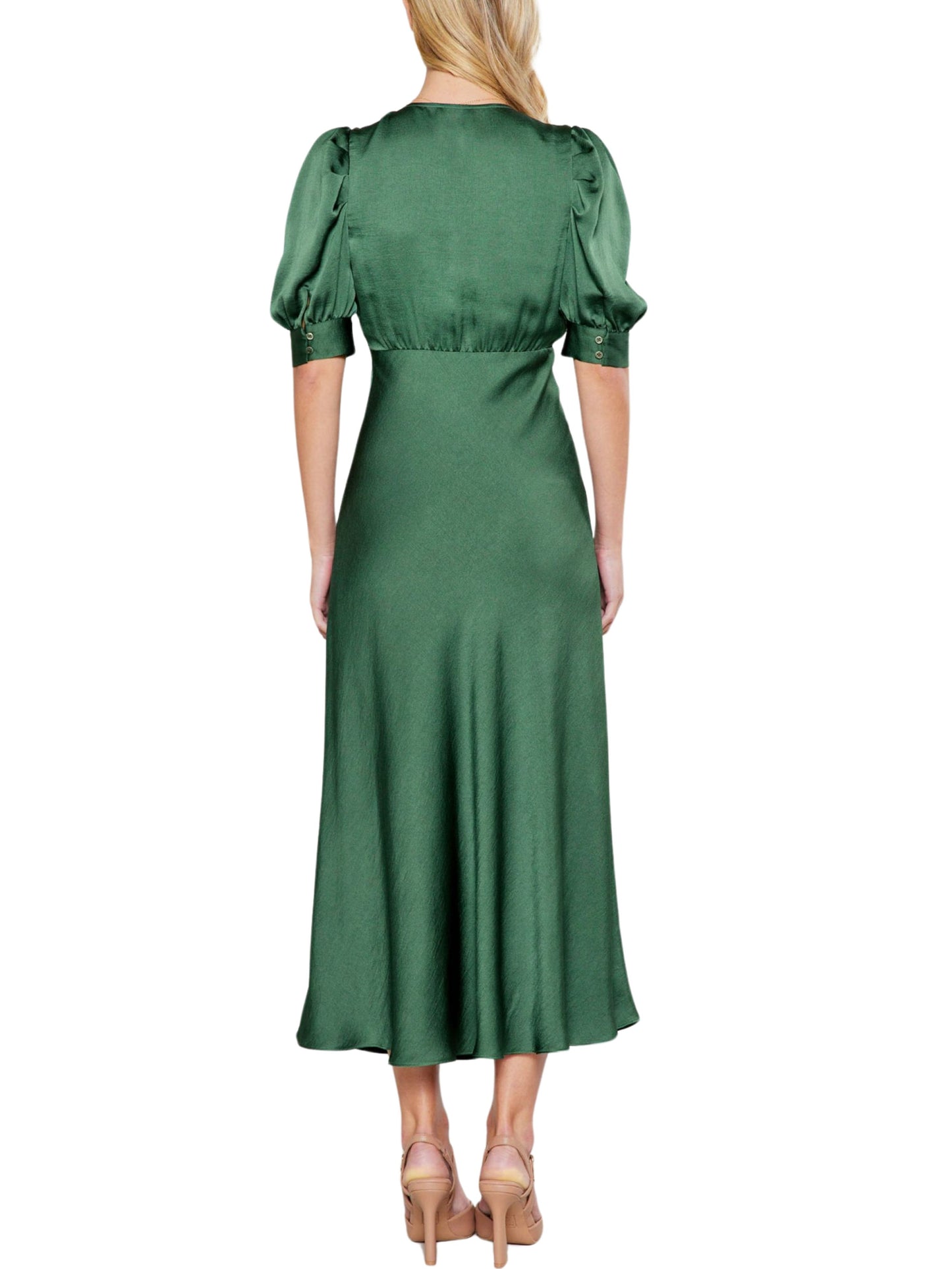 Vestido midi satinado en manga corta