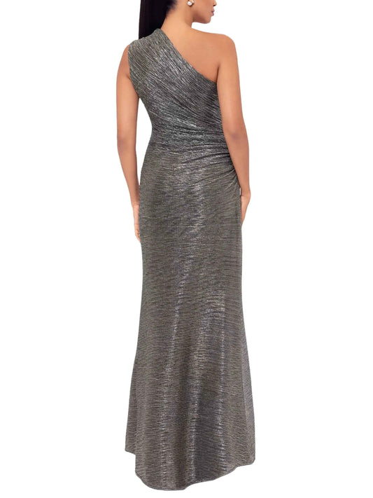 Vestido largo metálico de un hombro. - Escorpio Boutique