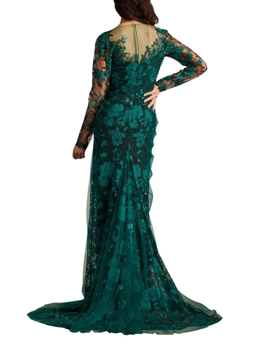 Vestido largo manga larga con bordado 3 D - Escorpio Boutique