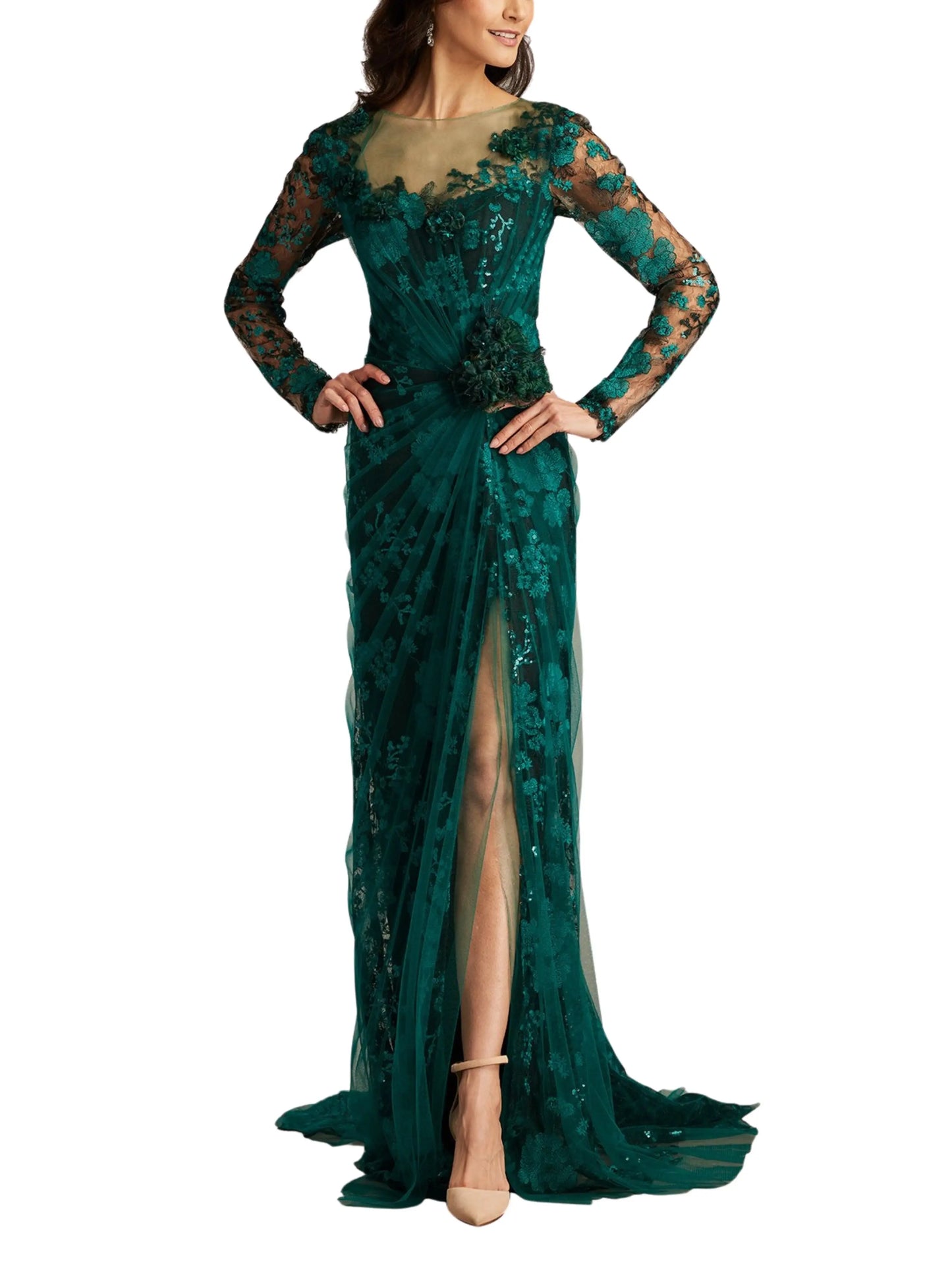 Vestido largo manga larga con bordado 3 D - Escorpio Boutique