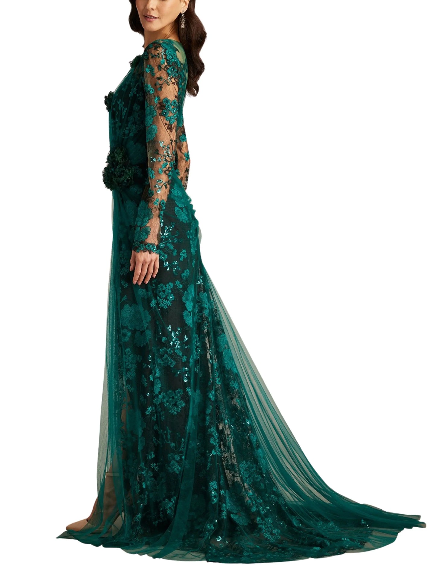 Vestido largo manga larga con bordado 3 D - Escorpio Boutique