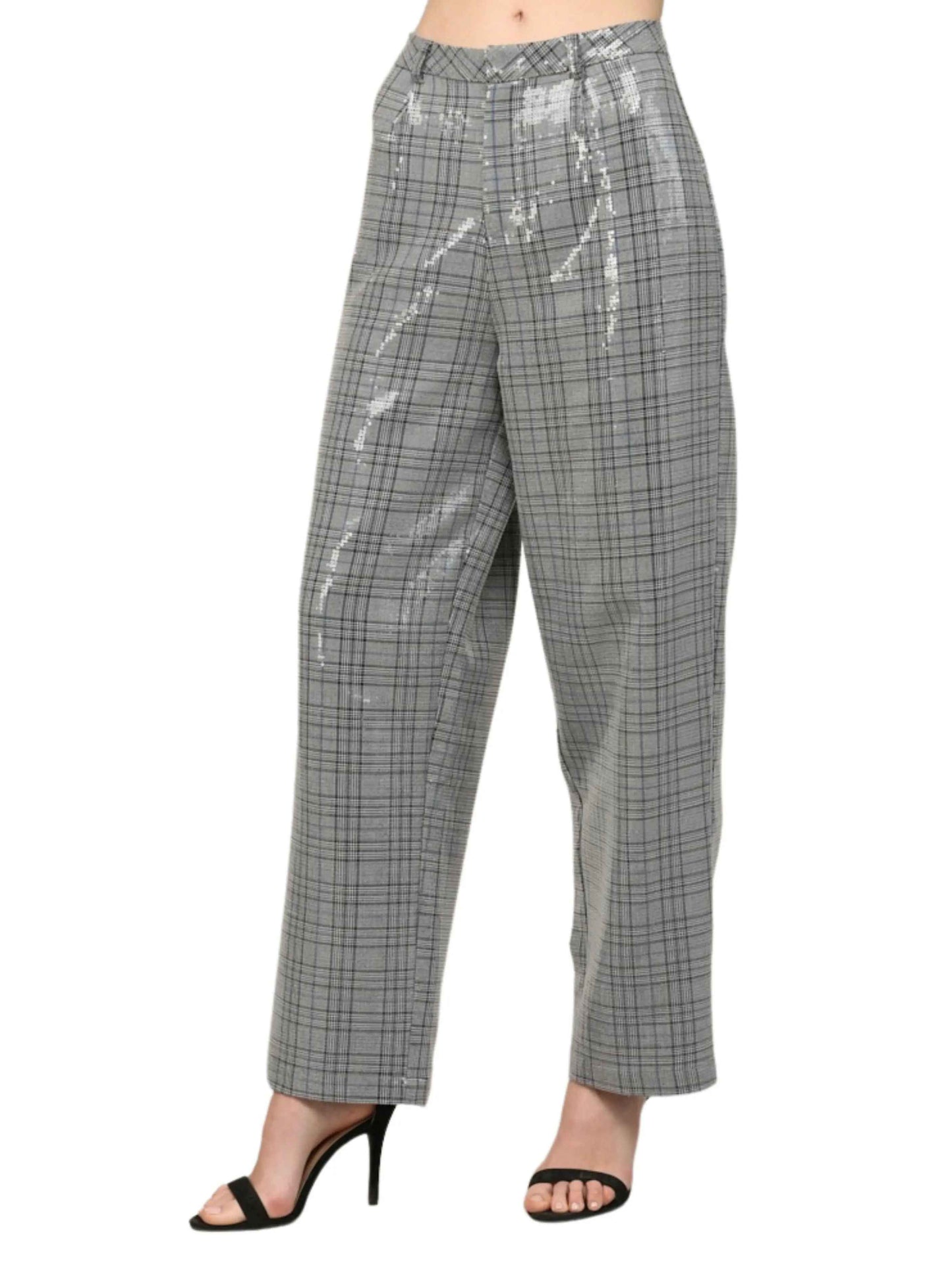 Conjunto de chaleco y pantalón en tartán con lentejuela traslúcida. - Escorpio Boutique