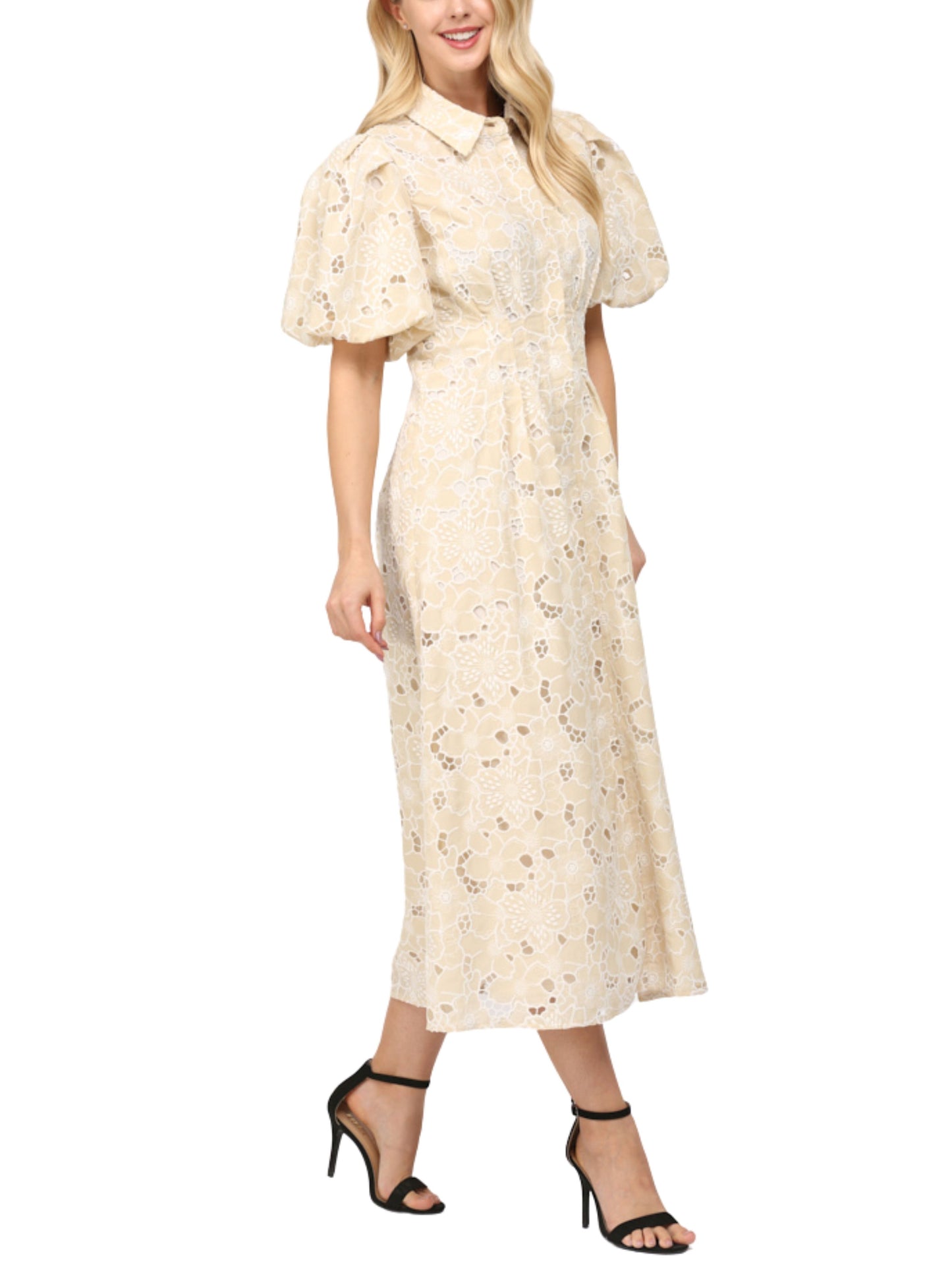 Vestido midi manga globo.