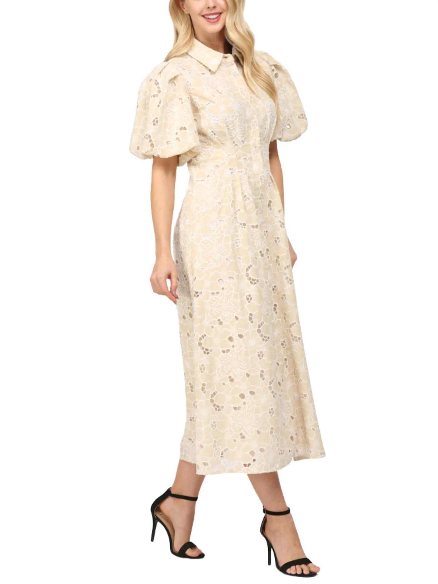 Vestido midi manga globo. - Escorpio Boutique