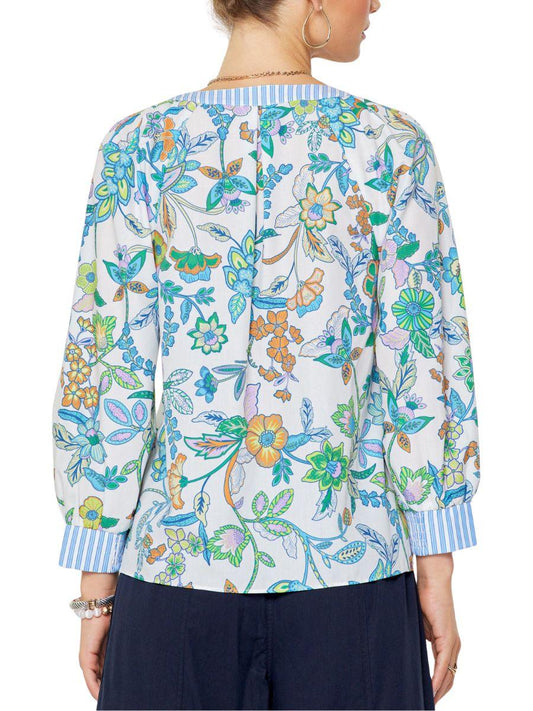 Blusa Manga Larga Rayada con Flores