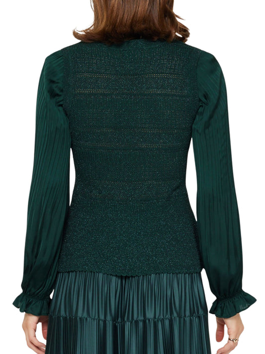 Blusa elegante metálica con mangas plisadas para mujer Escorpio Boutique