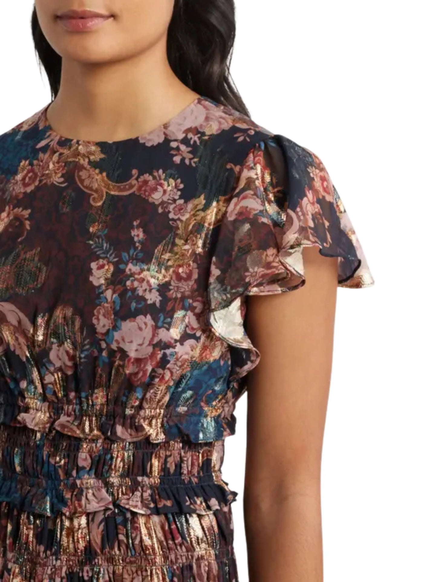 Vestido Midi Metálico de Manga Corta - Escorpio Boutique