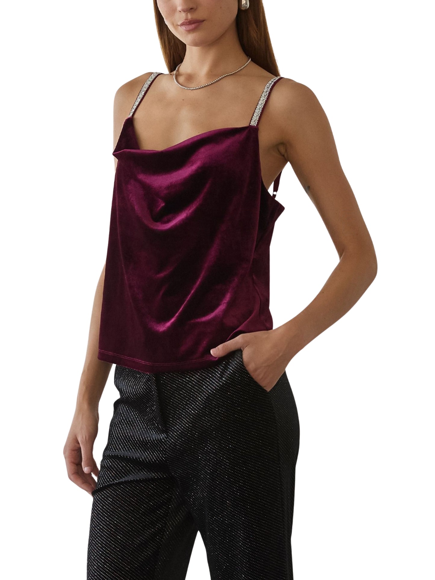 Blusa de terciopelo con tirantes de cristal - Escorpio Boutique