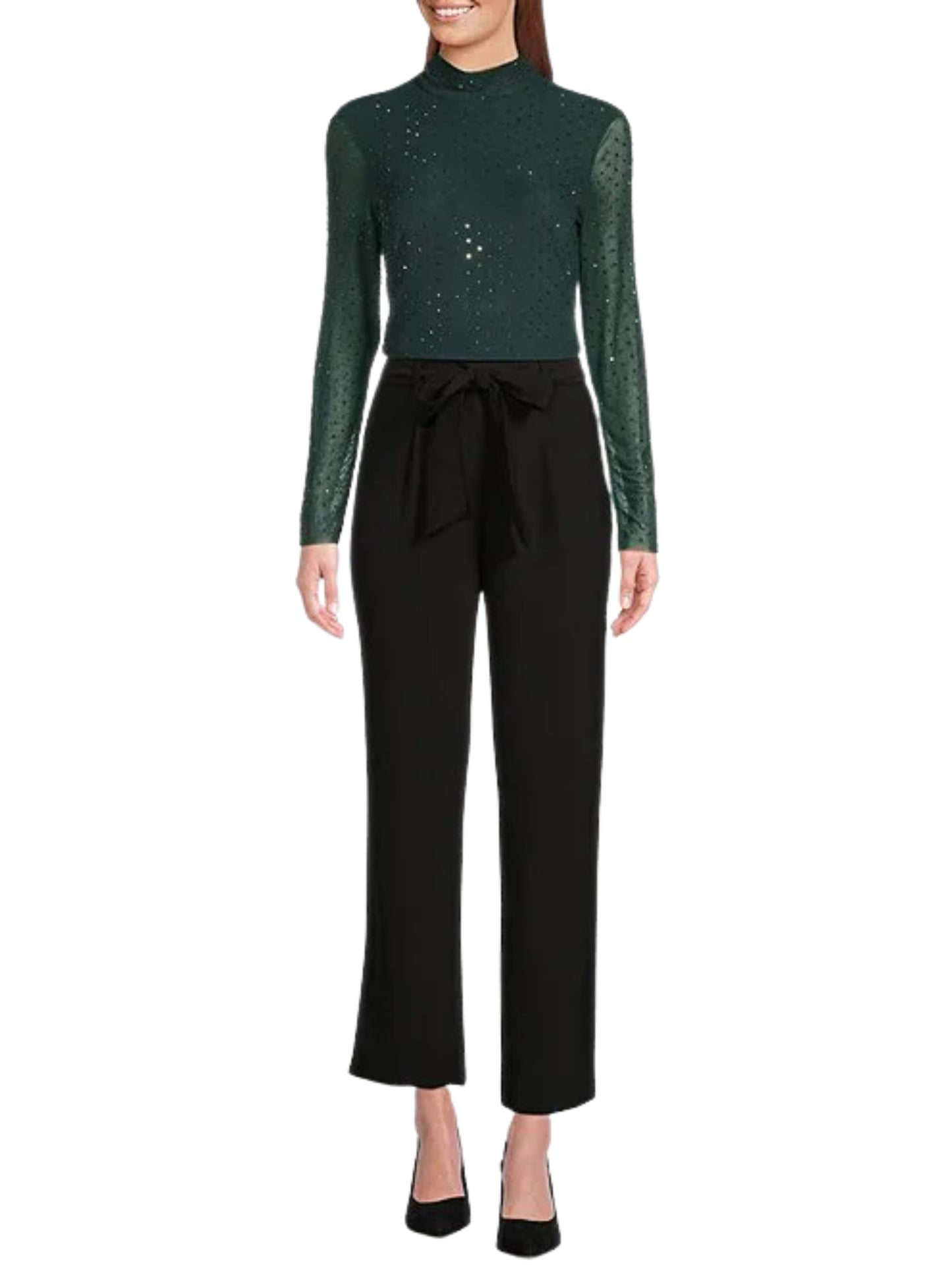 Blusa en Mesh Con Cristales Metálicos