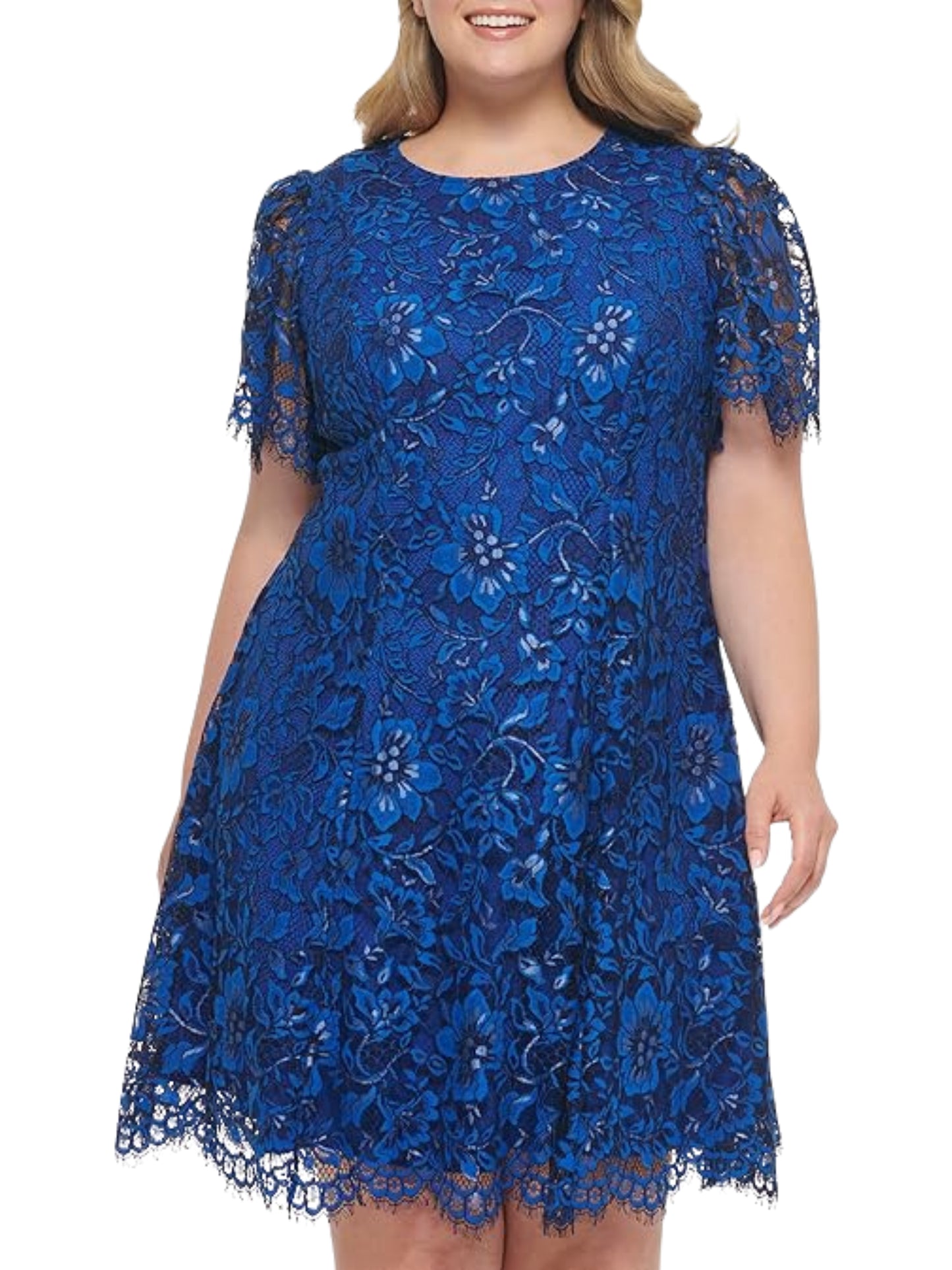 Vestido Corto de Encaje Azul