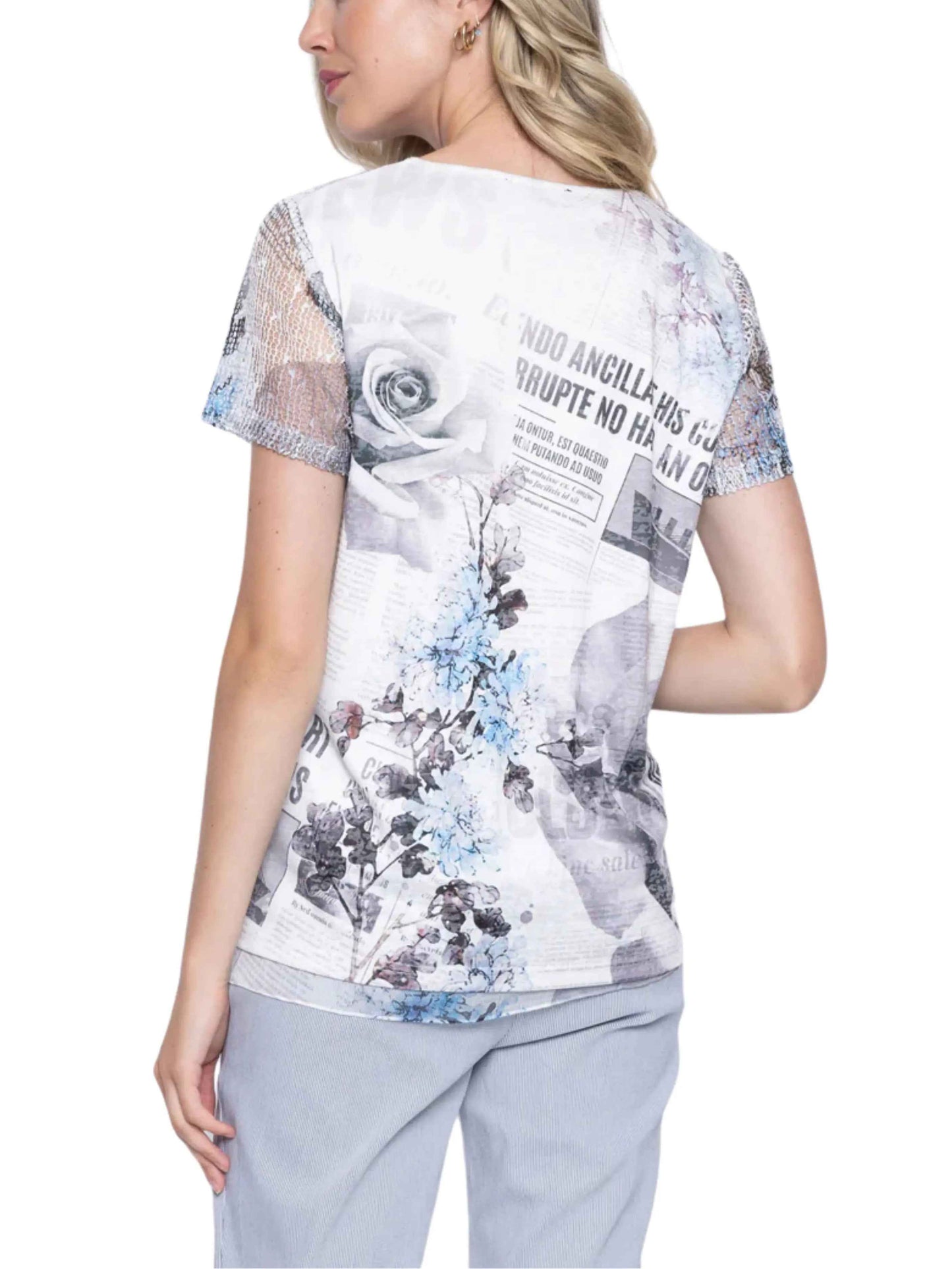 Blusa de manga corta con cuello en V. - Escorpio Boutique