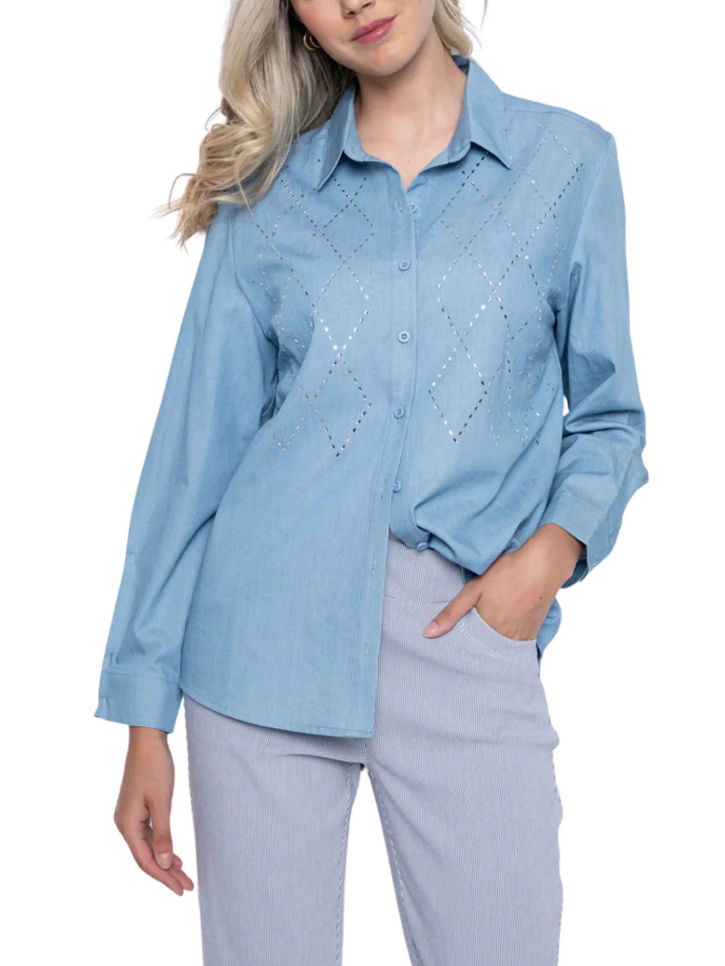 Blusa de denim con cristales - Escorpio Boutique