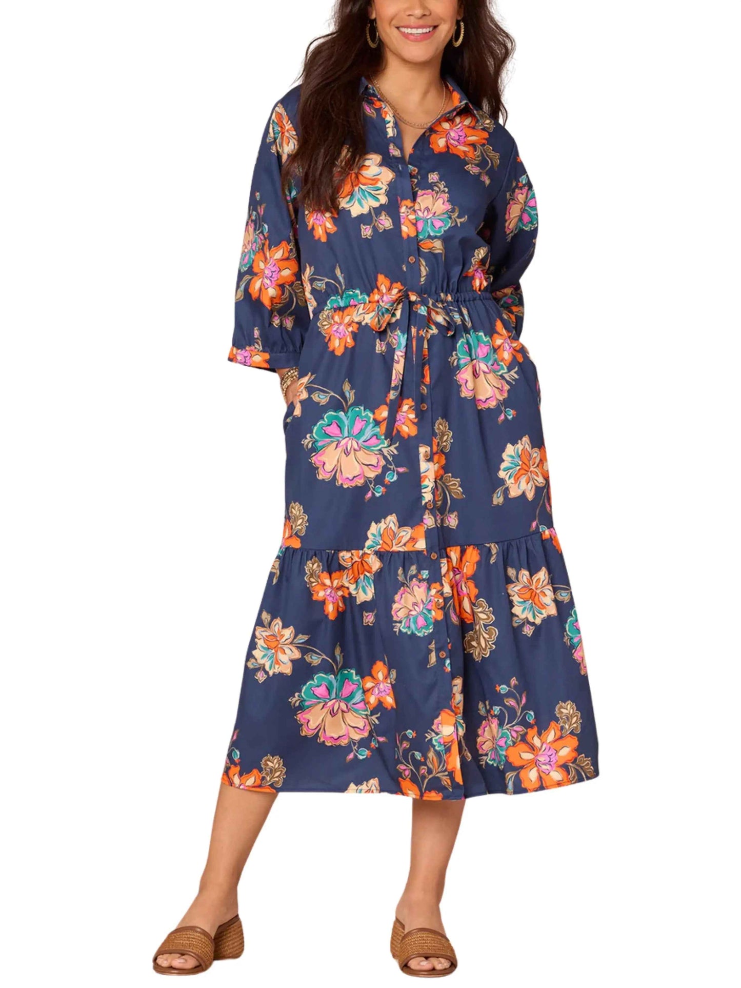 Vestido midi con mangas abullonadas - Escorpio Boutique