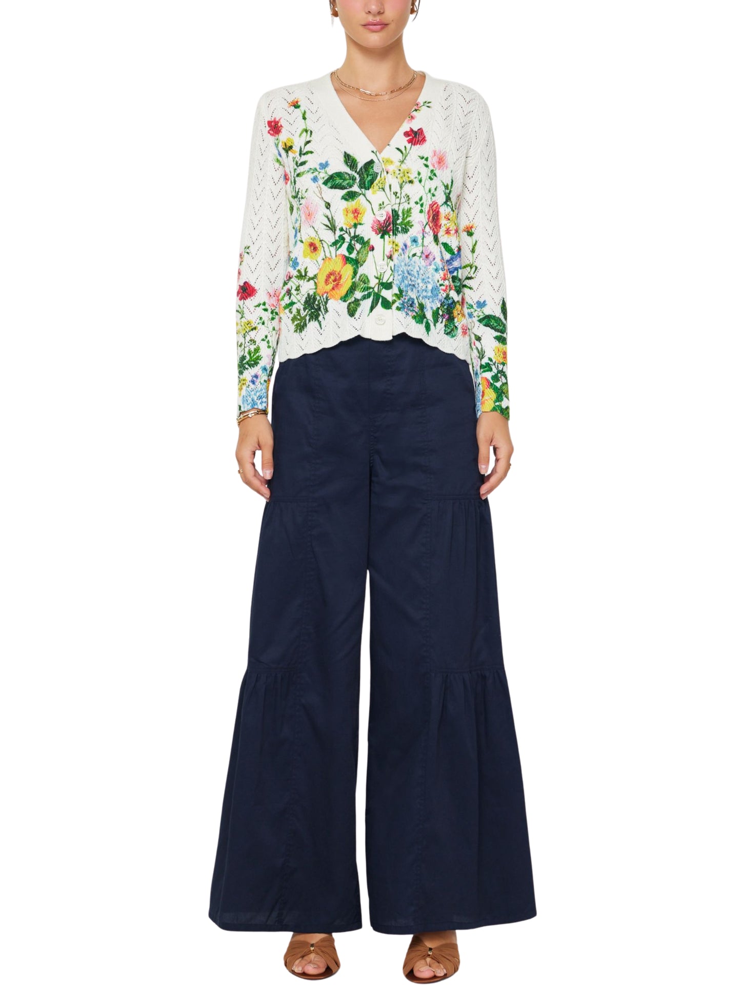 Cardigan Blanco Con Flores Multicolor - Escorpio Boutique