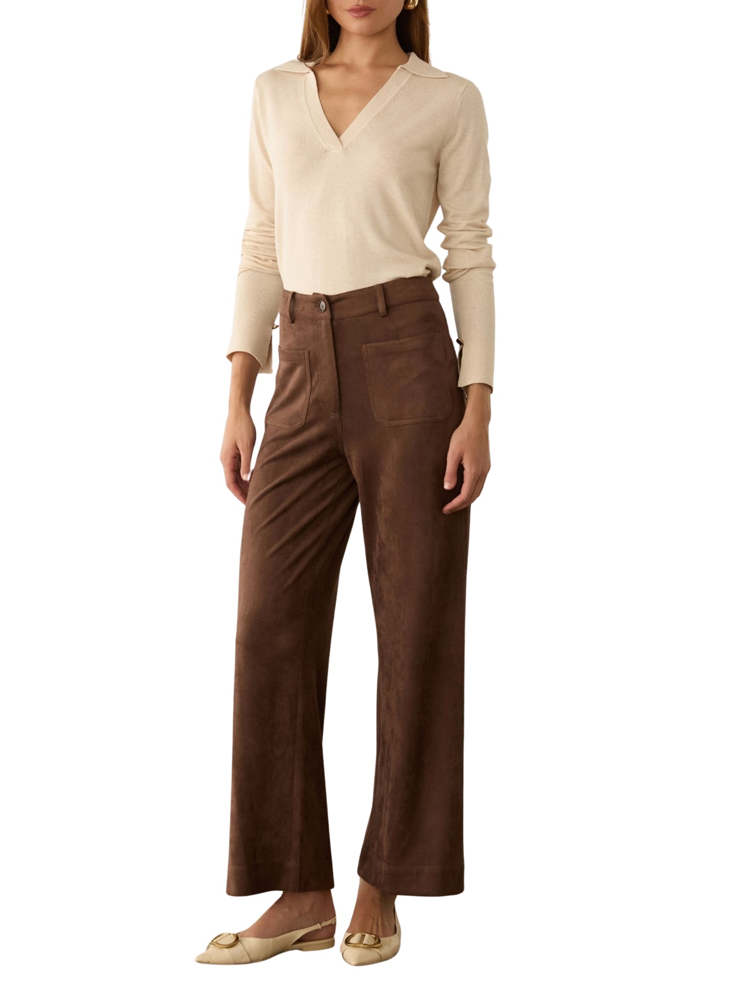 Pantalon de pierna ancha en ante vegano - Escorpio Boutique