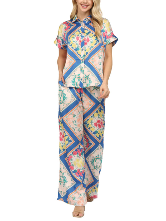 Set de manga corta en satín multicolor - Escorpio Boutique