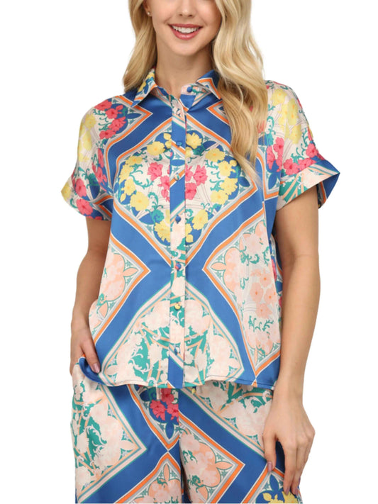 Set de manga corta en satín multicolor - Escorpio Boutique