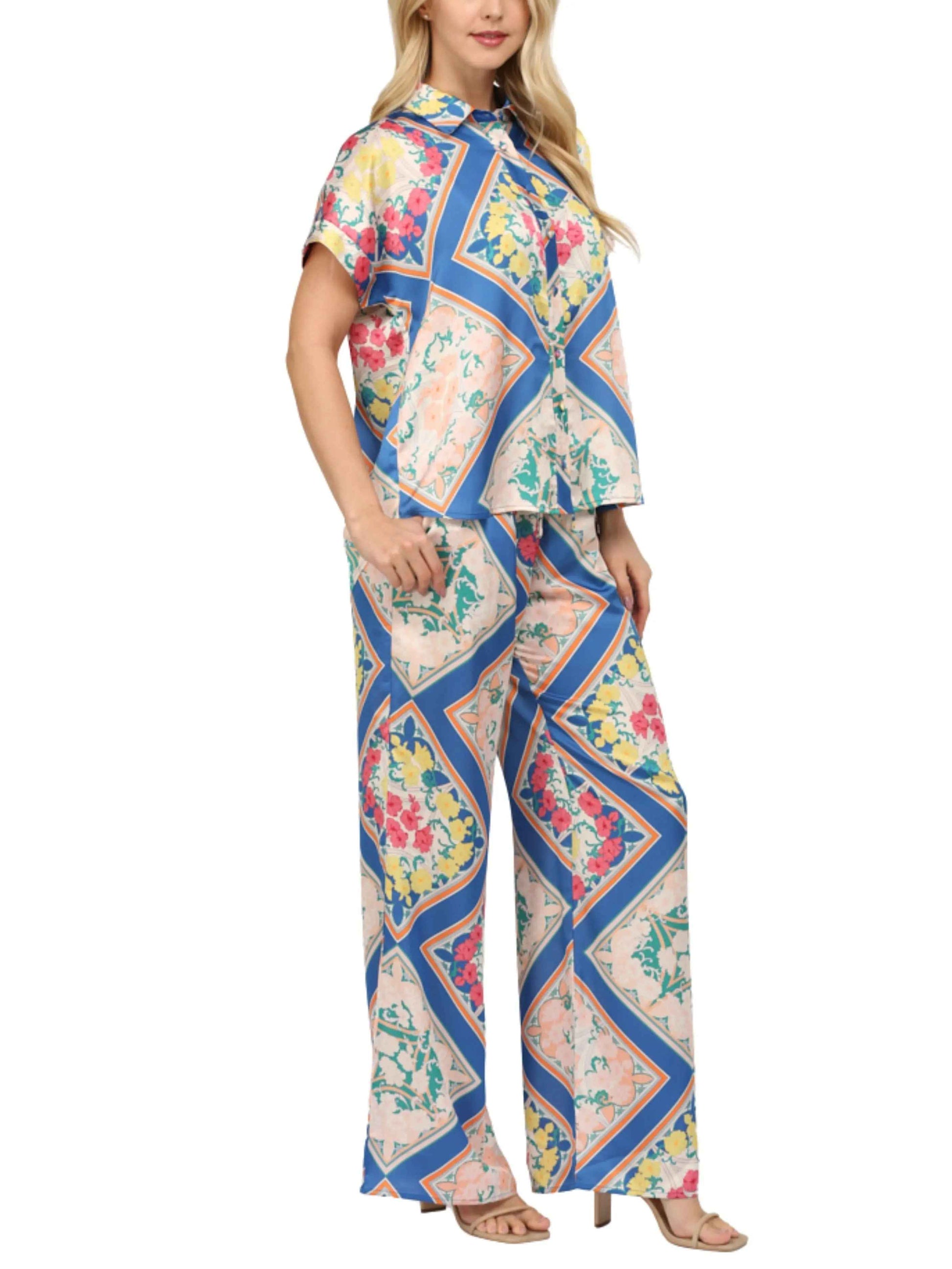 Set de manga corta en satín multicolor - Escorpio Boutique