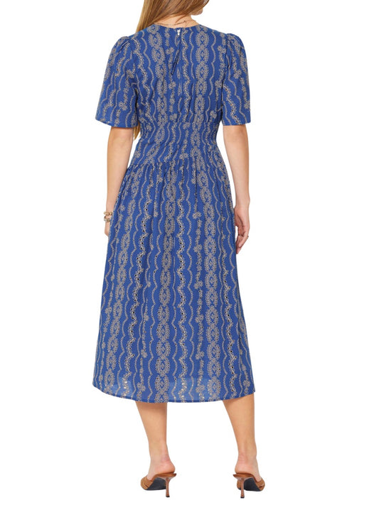 Vestido Midi Con Ojales Azul