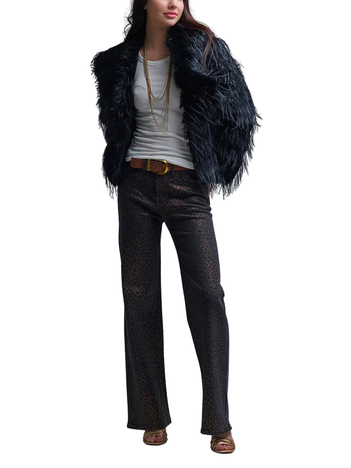 Escorpio boutique - Pantalón metálico animal print pierna ancha