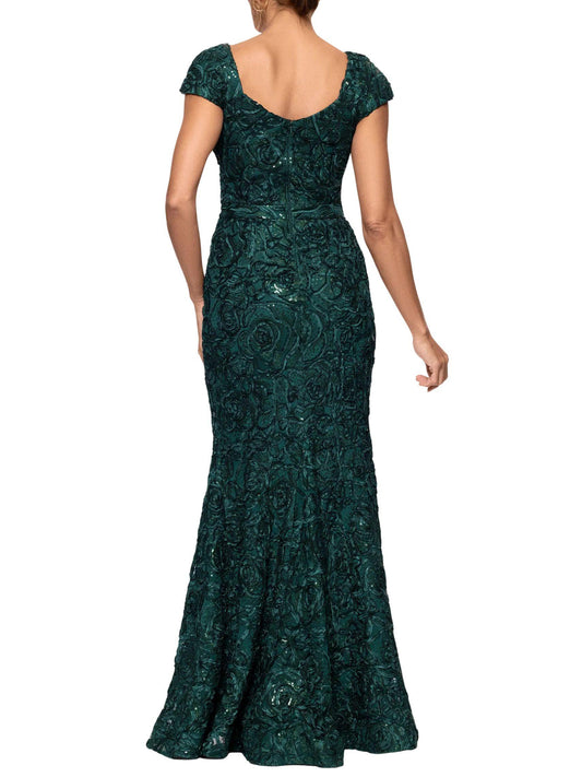 vestido largo bordado verde manga corta espalda