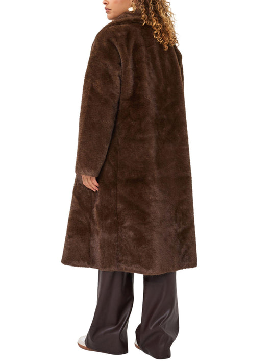 Abrigo faux fur largo EsQualo color cafe chocolate vista posterior