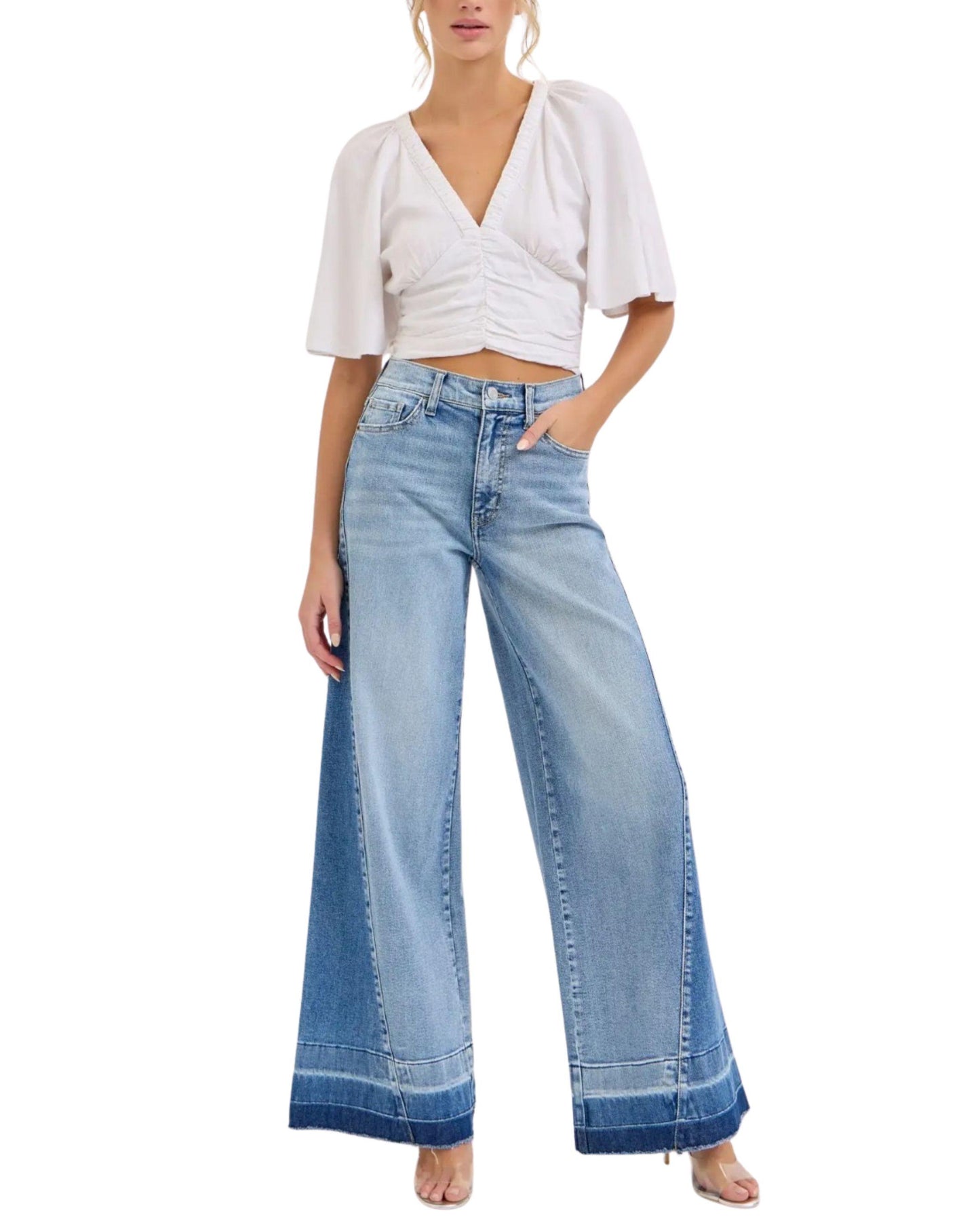 jeans wide leg degradado look
