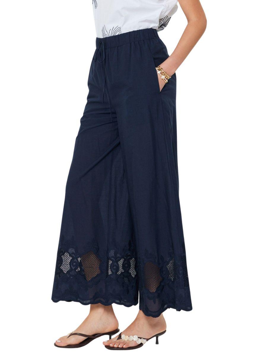 Pantalón de Pierna Ancha Bordado Crochet