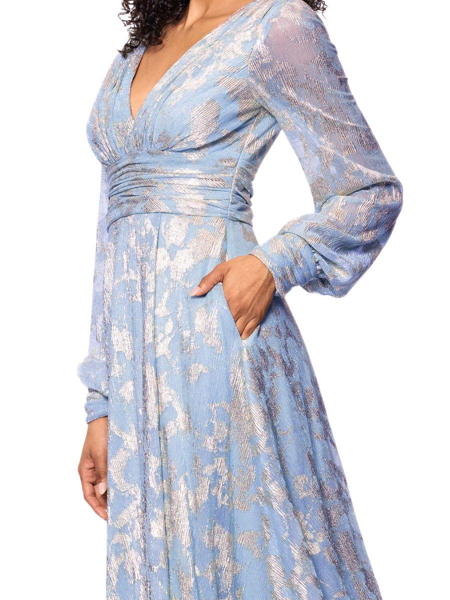Vestido Largo Metálico con Manga Larga