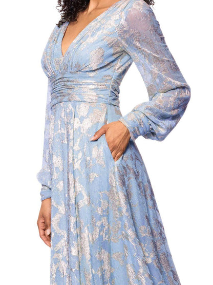 Vestido Largo Metálico con Manga Larga
