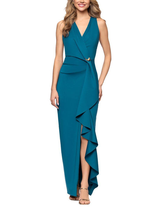 Vestido Largo Drapeado Sin Manga