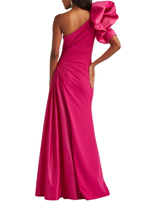 Vestido Largo de Un Hombro Manga Globo