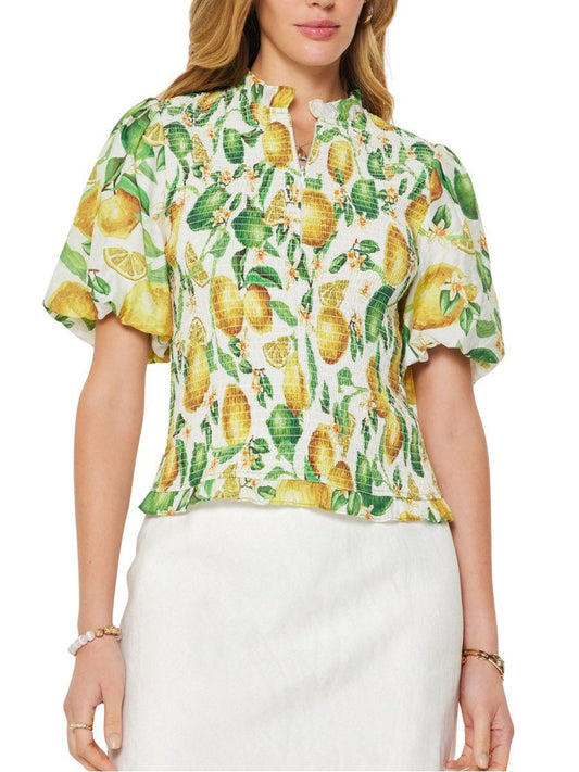 Blusa Elástica Estampada Manga Corta