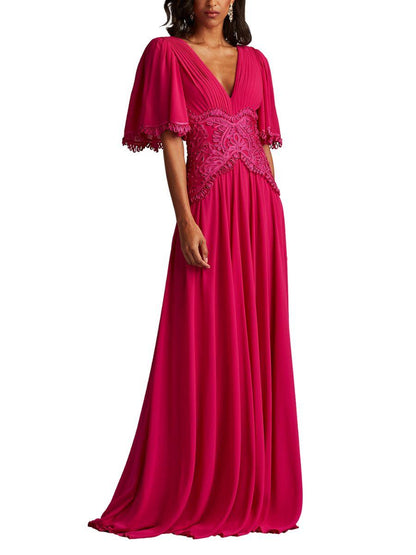 Vestido Largo Bordado Manga Corta